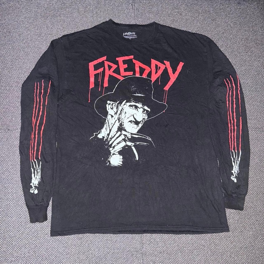 Rare Freddy Krueger Nightmare on Elm Street Black Long Sleeve Horror T Shirt L